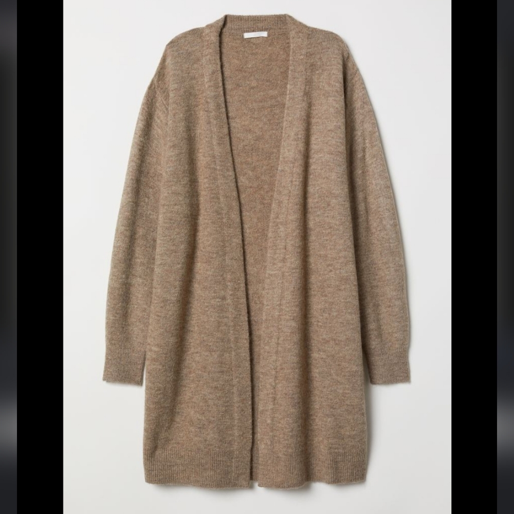 H&M Long Cardigan Beige Melange Large